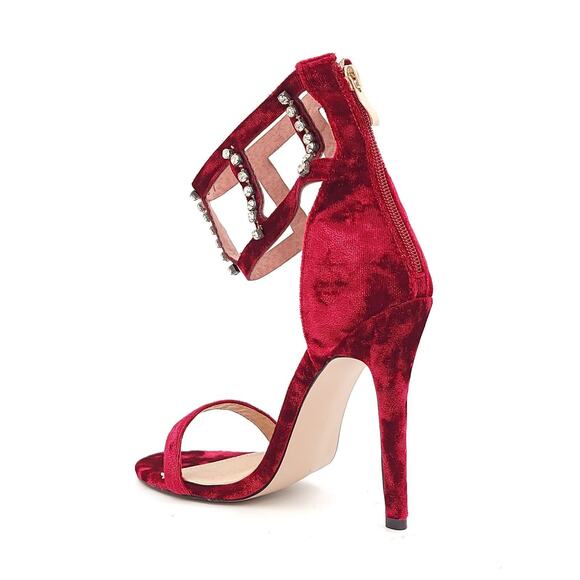 Money By Cookie Women Stiletto Heel Ankle Strap Sandals Size US 7 Wine Red - Picture 3 of 5